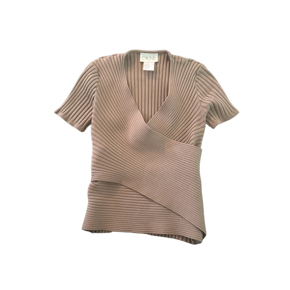 Cache Criss Cross V Neck Shirt Sleeve Stretch Top Size Large